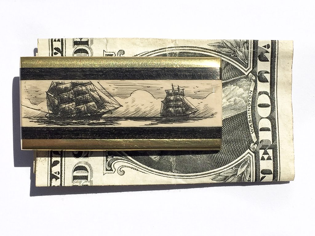 Scrimshaw Money Clip - Two Ships