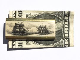 Scrimshaw Money Clip - Two Ships