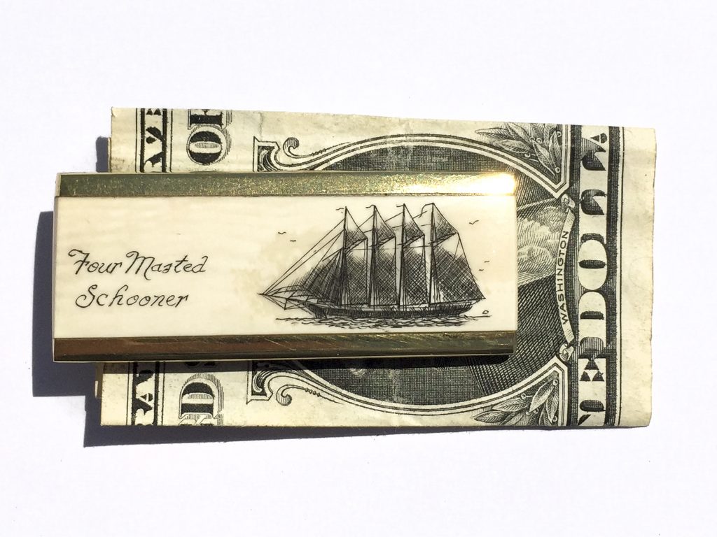 Scrimshaw Money Clip - Four Masted Schooner