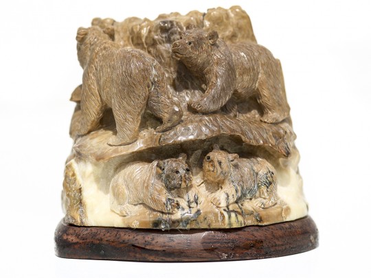 Mammoth Ivory Carving - Bears - Scrimshaw Collector