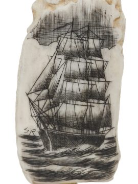 Gerry Dupont Scrimshaw - Square Rigger at Sea