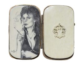 David Adams Scrimshaw - Attractive Woman Smoking - Scrimshaw Collector