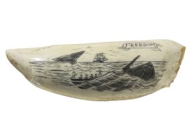 Unknown Artist - Whale's Tooth Scrimshaw "Freedom" Scrimshaw Collector